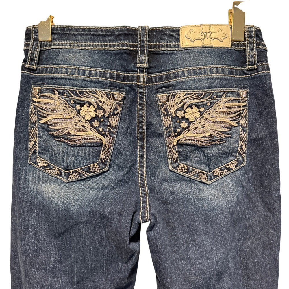 Miss Me Chloe Bootcut Jeans Size 30 Dark Wash Wing Embroidery Rhinestone M3659B - Picture 7 of 7